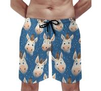 Costume da bagno hawaiano da uomo, con stampa blu con asino, ad asciugatura rapida, con fodera in rete, multicolore, M