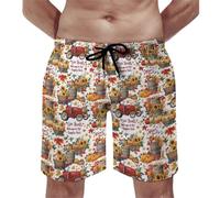 Costume da bagno hawaiano da uomo, con stampa della stagione del raccolto della zucca, ad asciugatura rapida, con fodera in rete, multicolore, L