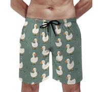 Costume da bagno hawaiano da uomo, con stampa di anatra bianca, ad asciugatura rapida, con fodera in rete, Multicolore, X-Large