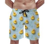 Costume da bagno hawaiano da uomo, con stampa di bolle d'anatra, ad asciugatura rapida, con fodera in rete, multicolore, L