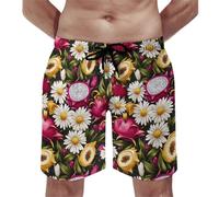 Costume da bagno hawaiano da uomo, con stampa di draghi e margherite, ad asciugatura rapida, con fodera in rete, multicolore, XXL