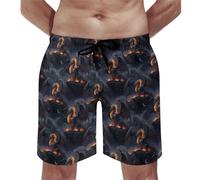 Costume da bagno hawaiano da uomo, con stampa di draghi e montagne di fuoco, ad asciugatura rapida, con fodera in rete, multicolore, XL