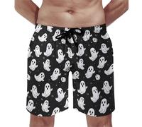 Costume da bagno hawaiano da uomo, con stampa di fantasmi bianchi, ad asciugatura rapida, con fodera in rete, Multicolore, Medium