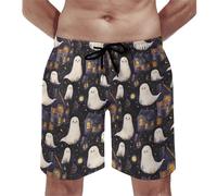Costume da bagno hawaiano da uomo, con stampa di fantasmi carini di Halloween, ad asciugatura rapida, con fodera in rete, Multicolore, X-Large