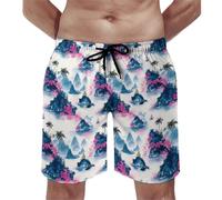 Costume da bagno hawaiano da uomo, con stampa di isola, ad asciugatura rapida, con fodera in rete, multicolore, L