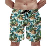 Costume da bagno hawaiano da uomo, con stampa di isola hawaiana tropicale, ad asciugatura rapida, con fodera in rete, multicolore, L