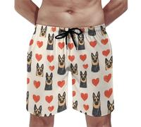 Costume da bagno hawaiano da uomo, con stampa di pastore tedesco, stampa a cuore, ad asciugatura rapida, con fodera in rete, multicolore, M