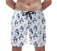 Costume da bagno hawaiano da uomo, con stampa di pinguini e pupazzo di neve, ad asciugatura rapida, con fodera in rete, Multicolore, L
