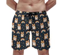 Costume da bagno hawaiano da uomo, con stampa di un simpatico cane arcobaleno e stelle, ad asciugatura rapida, con fodera in rete, multicolore, XL