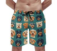 Costume da bagno hawaiano da uomo, con stampa di un simpatico cucciolo di volto, ad asciugatura rapida, con fodera in rete, multicolore, L