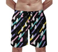 Costume da bagno hawaiano da uomo, con stampa di un simpatico gatto arcobaleno, ad asciugatura rapida, con fodera in rete, Multicolore, Medium