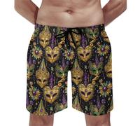 Costume da bagno hawaiano da uomo, con stampa dorata in maschera, ad asciugatura rapida, con fodera in rete, multicolore, XL