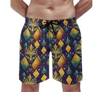 Costume da bagno hawaiano da uomo, con stampa in maschera, colore giallo e verde, ad asciugatura rapida, con fodera in rete, multicolore, M