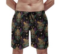 Costume da bagno hawaiano da uomo, con stampa in maschera fantasy, ad asciugatura rapida, con fodera in rete, Multicolore, Small