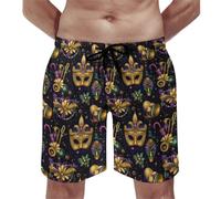 Costume da bagno hawaiano da uomo, stampa con motivo in maschera, ad asciugatura rapida, con fodera in rete, multicolore, XL