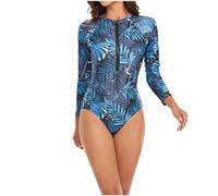 Costume Da Bagno Intero A Manica Lunga Da Donna Con Stampa Floreale Tropicale Con Cerniera Anteriore Rash Guard Beachwear Costume Da Bagno Modellante Atletico Sportivi Di Esercizio Conservatori