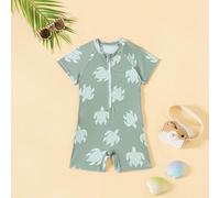 Costume da bagno intero a maniche corte per neonato maschio, con stampa di tartaruga marina cartoni animati, adatto per estate, spiaggia, piscina 6-9M,9-12M,12-18M,18-24M,2-3YFumetto,PianteTessuto