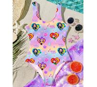 Costume da bagno intero casual da ragazza tween, con grafica di superstars K-Pop, adatto per l'estate 8Y,9Y,10Y,11Y,12Ystampa dappertuttoTessuto