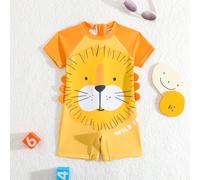 Costume da bagno intero con cerniera sul retro, stampa di tigre cartone animato, decorazione 3D laterale, per bambini maschi 6-9M,9-12M,12-18M,18-24M,2-3YAnimale,Fumetto,Geometrico,LettereTessuto in m