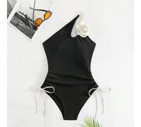Costume Da Bagno Intero Con Coulisse Su Un Solo Spallino E Blocco Di Colore, Modellante Con Decorazione Floreale 3D, Adatto Per Le Donne In Spiaggia D'estate L,M,S,XL,XSTessuto in maglia