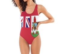 Costume da bagno intero con scollo a U che lusinghiera Silhouette fisso imbottito busto ad asciugatura rapida a bordo piscina, Bandiera delle Bermuda, L