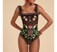Costume da bagno intero con stampa e cinturini, adatto per le vacanze al mare L,M,S,XLFloreale,Grafico,Piante,stampa dappertuttoTessuto