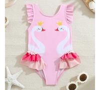 Costume da bagno intero con volant e stampa cigno carino per bambina, adatto per spiaggia e vacanze estive 6-9M,9-12M,12-18M,18-24M,2-3YFumetto,Blocchi di colore,GraficoPoliestere