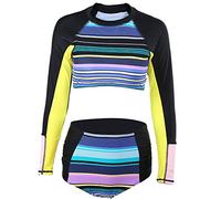 Costume da bagno intero da donna a maniche lunghe, costume da surf per la spiaggia e lo snorkeling, rash guard alla moda e vivace con coppe morbide removibili, vestibilità ampia (S)
