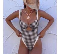 Costume da bagno intero da donna con blocchi di colore. Il contrasto di colore sexy esalta la forma del corpo, perfetto per vacanze al mare e stile casual. Estate L,M,S,XLquadri,Motivo strutturatoTess