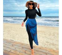 Costume da bagno intero da donna con maniche lunghe, collo alla coreana, adatto per la spiaggia e il carnevale, ispirazione araba L,M,S,XLBlocchi di coloreTessuto,Tessuto in tulle