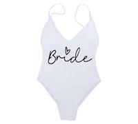 Costume da Bagno Intero da Donna con Scollo A V Cinturino Incrociato Stampato da Sposa Costume Intero Senza Schienale Team Bride Donne Bachelor Party Costumi da Bagno (White, S)