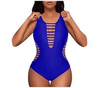 Costume da bagno intero da donna, snellente sulla pancia, grande moda da spiaggia, scollo a U, comodo, modellante, monopezzo, con controllo della pancia, costume da bagno intero, Blu1, M