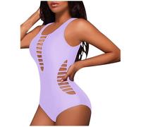 Costume da bagno intero da donna, snellente sulla pancia, grande moda da spiaggia, scollo a U, comodo, modellante, monopezzo, con controllo della pancia, costume da bagno intero, Lilla, M