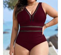 Costume da bagno intero da donna taglia comoda, di colore unito, con dettaglio incrocio sulla vita e arricciatura, adatto per vacanze 0XL,1XL,2XL,3XL,4XLGeometricoTessuto in maglia