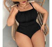 Costume da bagno intero da donna taglie forti, con texture a costine nera, adatto per vacanze casual 5XL,6XL,7XLColore unicoTessuto