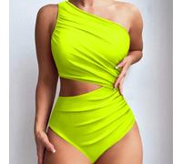 Costume da bagno intero da donna verde neon con spacco in vita e monospalla per vacanze L,M,S,XL,XSColore unicoTessuto in maglia