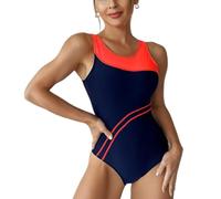 Costume da Bagno Intero Donna Sportivo, Girocollo, Schienale Scavato, Blocco di Colore, Bikini Sottile Traspirante Ed Elastico Moda Senza Schienale per Spiaggia(S-Blocchi di Colore)