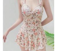 Costume da bagno intero modesto con gonna 2024, nasconde il girovita, alla moda per vacanze estive in spiaggia L,M,S,XLFlorealeTessuto in maglia