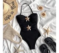 Costume da bagno intero per ragazze adolescenti, casual da vacanza, con dettaglio a stella marina rimovibile, arricciature, adatto per l'estate in spiaggia 8Y,9Y,10Y,11Y,12YColore unicoTessuto