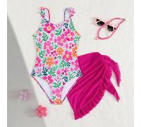 Costume da bagno intero per ragazze adolescenti con stampa di creature marine, design con bretelle e balze, alla moda e di stile, adatto per vacanze, nuoto, spiaggia in estate 8Y,9Y,10Y,11Y,12YPianteT