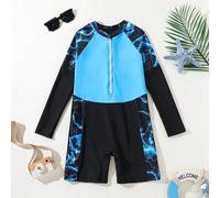Costume da bagno intero per ragazzi, con stampa di fulmini e blocchi di colore, design minimalista ma alla moda 8Y,9Y,10Y,11Y,12YBlocchi di colore,GraficoTessuto da costume da bagno