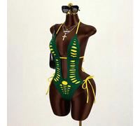 Costume da bagno intero sexy, stile boho, da spiaggia e vacanza, con strappi e design traforato, colori neon e brillanti L,M,S,XLColore unicoTessuto in maglia