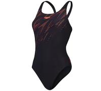 Speedo Costume da Bagno Muscleback Hyperboom Placement | Asciugatura Rapida | Allenamento | Fitness | Resistenza al Cloro Costume da Bagno per Donna, Nero/Rosso Sirena/Plum Dandy, 32