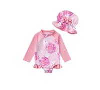 Costume da Bagno Mare Bambina, Costume da Bagno Estivo a Maniche Lunghe con Cappello per Protezione Solare Neonati e Bambine Spiaggia