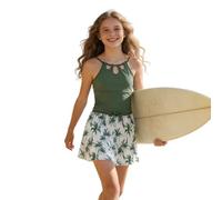 Costume da Bagno Mare Bambina, Traje de baño para Niñas con Falda con Estampado Tropical para Niñas de 7 a 16 Años