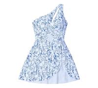 Costume da bagno monospalla snellente con volant e stampa floreale per ragazze adolescenti e bambine più grandi, tessuto elasticizzato con protezione UV, vestibilità slim e design asimmetrico (White,
