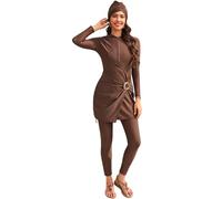 Costume da bagno musulmano da donna: Burkini a maniche lunghe, 3 pezzi con nodo frontale, costume da bagno modesto costume da bagno rash guard - costume da bagno islamico, Marrone, L