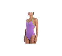 Costume da bagno nike swim hydrastrong con logo grafico e scollo a t regolabile viola da donna