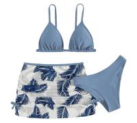 Costume da Bagno per Bambina, Bambina, 3 Pezzi, Costume da Bagno, Top Bikini, Mutande, Gonna Stampata, Set di Costumi da Bagno Bikini Senza Spalline Stampa (Light Blue, 13-14 Years)