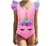 Costume da bagno per bambina - Costume da bagno in un pezzo per piscina o spiaggia - Design con stampa unicorno - Ideale per estate e nuoto - taglie 3 - 12 anni, Rosa, 7-8 Anni